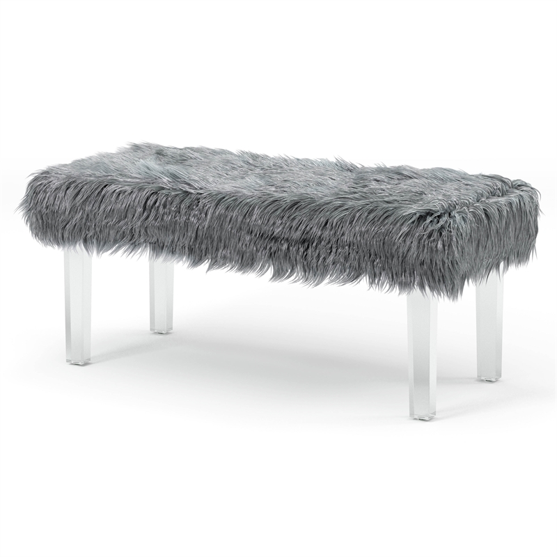 Furniture of America Raven II Contemporary Fabric Upholstered Bench in Gray