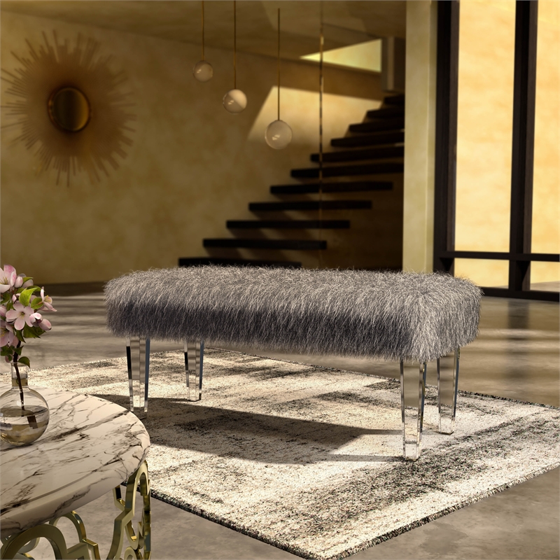 Furniture of America Raven II Contemporary Fabric Upholstered Bench in Gray