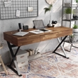 Furniture of America Riley Wood 3-Drawer Writing Desk with USB in Oak and Black