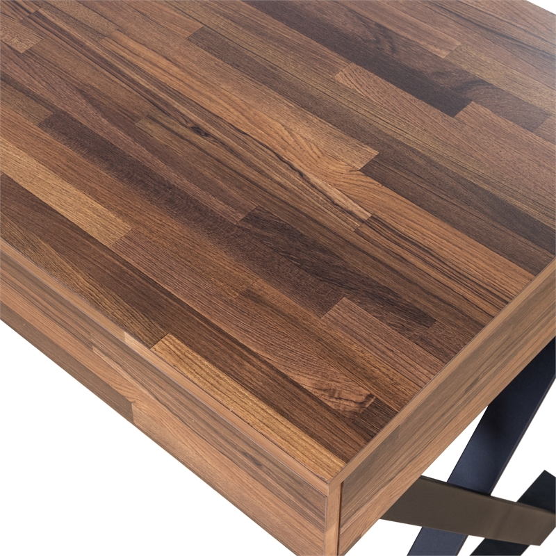 Furniture of America Riley Wood 3-Drawer Writing Desk with USB in Oak and Black