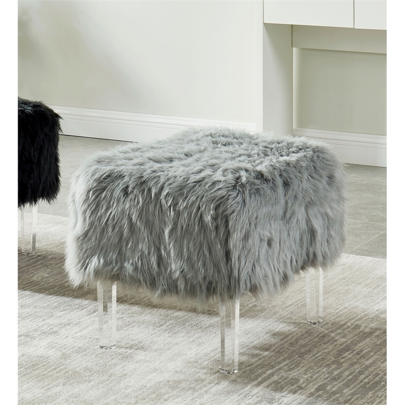 Furniture of America Raven I Contemporary Fabric Upholstered Ottoman in Gray
