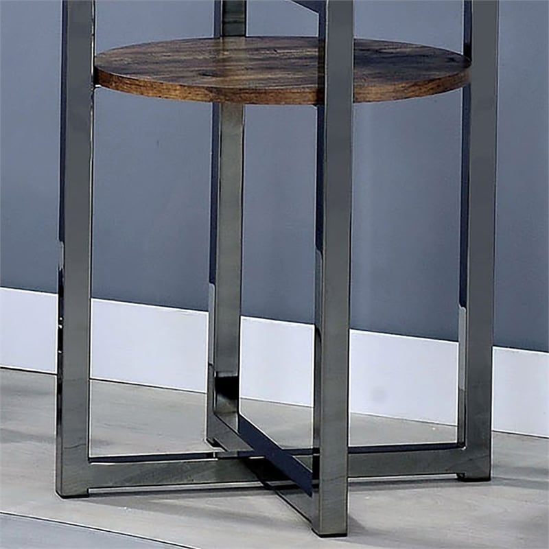 Furniture of America Barker Industrial Glass Top End Table in Black Chrome