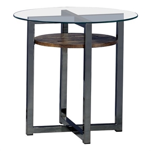 Furniture of America Barker Industrial Glass Top End Table in Black Chrome