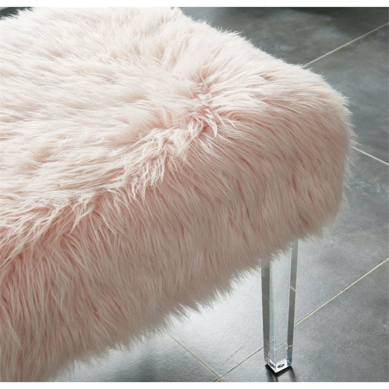 Furniture of America Raven I Contemporary Fabric Upholstered Ottoman in Pink