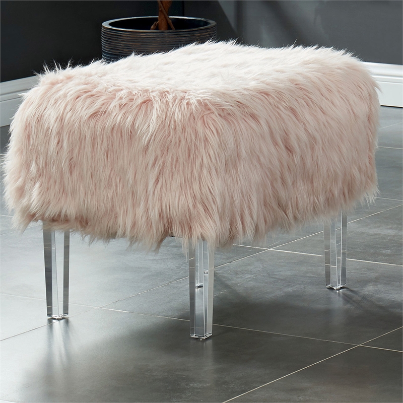 Furniture of America Raven I Contemporary Fabric Upholstered Ottoman in Pink