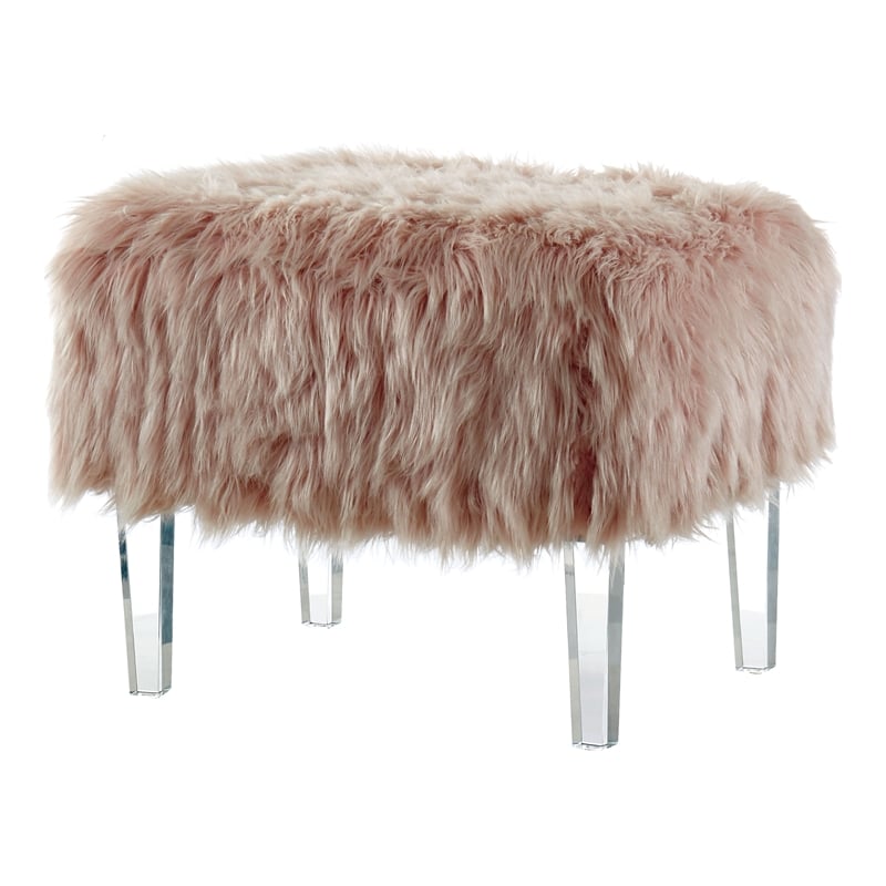 Furniture of America Raven I Contemporary Fabric Upholstered Ottoman in Pink