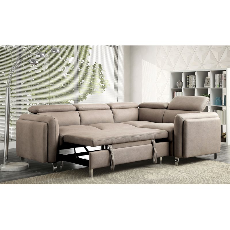 Furniture Of America Carder Fabric Adjustable And Pull Out Sectional In Beige Idf 6605 Sec