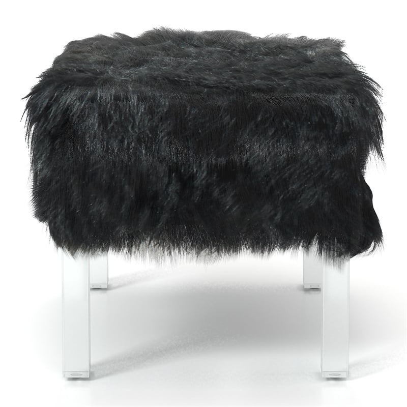 Furniture of America Raven I Contemporary Fabric Upholstered Ottoman in Black