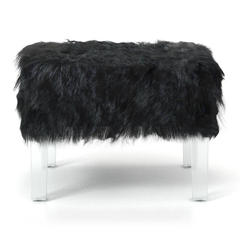 Furniture of America Raven I Contemporary Fabric Upholstered Ottoman in Black