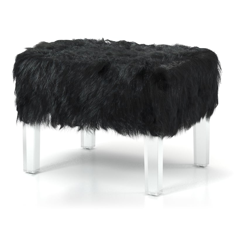 Furniture of America Raven I Contemporary Fabric Upholstered Ottoman in Black