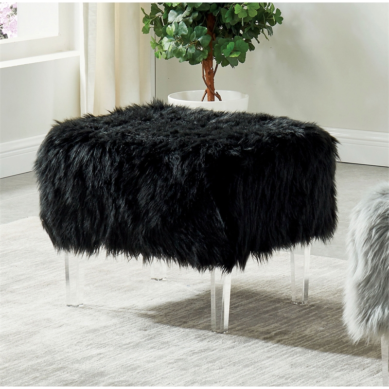 Furniture of America Raven I Contemporary Fabric Upholstered Ottoman in Black