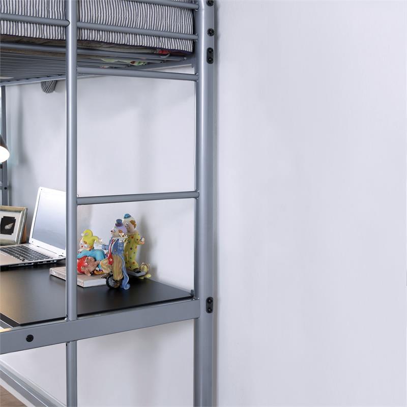 Furniture of America Kandice Metal Twin over Workstation Bunk Bed in Silver