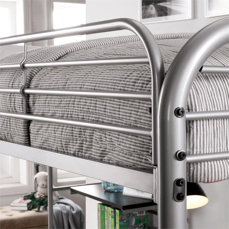 Furniture of America Kandice Metal Twin over Workstation Bunk Bed in Silver