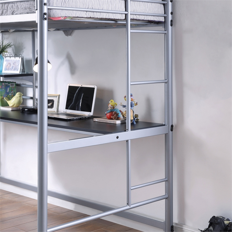 Furniture of America Kandice Metal Twin over Workstation Bunk Bed in Silver