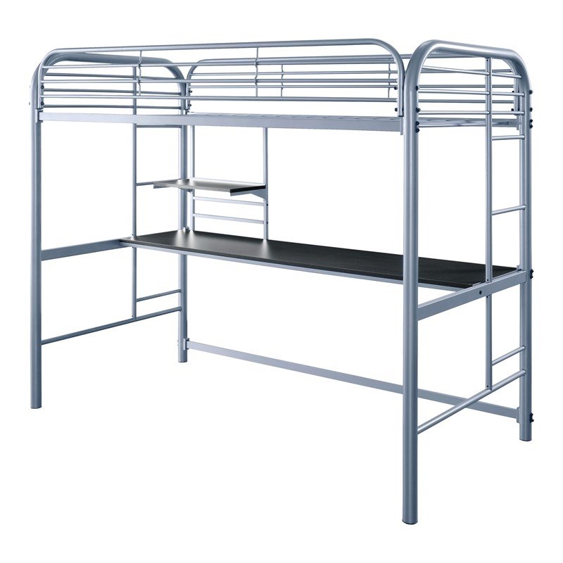 Furniture of America Kandice Metal Twin over Workstation Bunk Bed in Silver