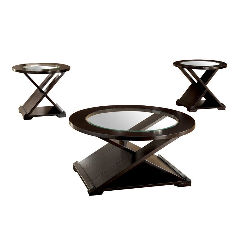Furniture of America Ada Contemporary 3-Piece Glass Coffee Table Set in Espresso