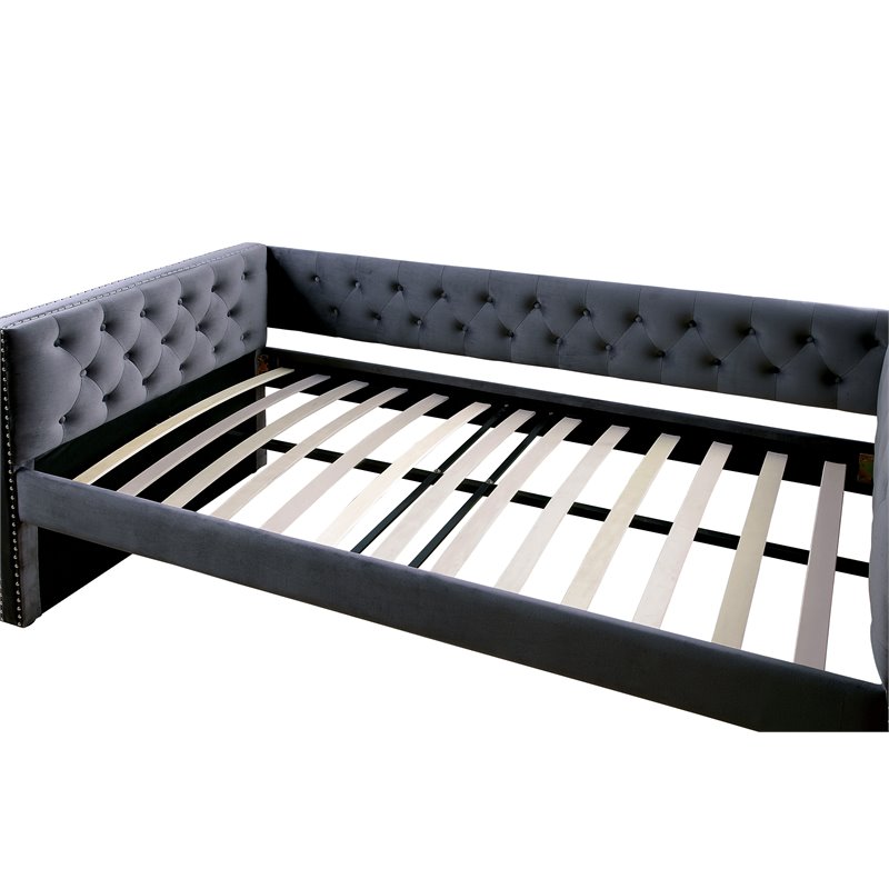 Furniture of America Marlene Contemporary Fabric Daybed with Trundle in Gray