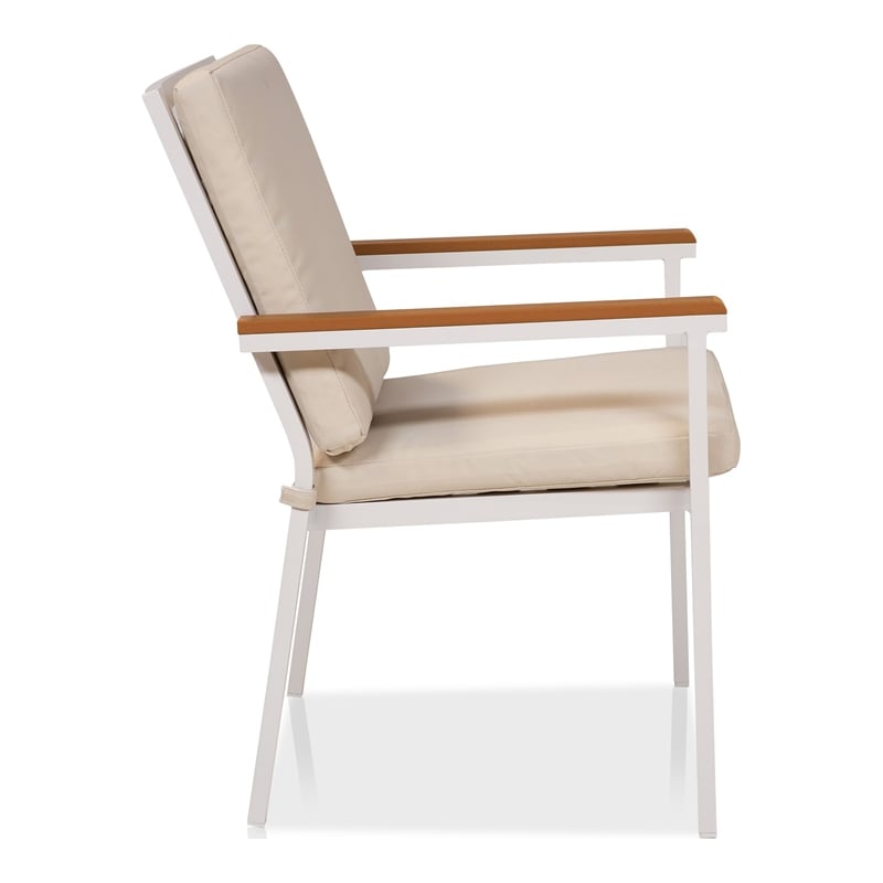 Furniture of America Tinna Aluminum Patio Arm Chair in White and Oak (Set of 2)