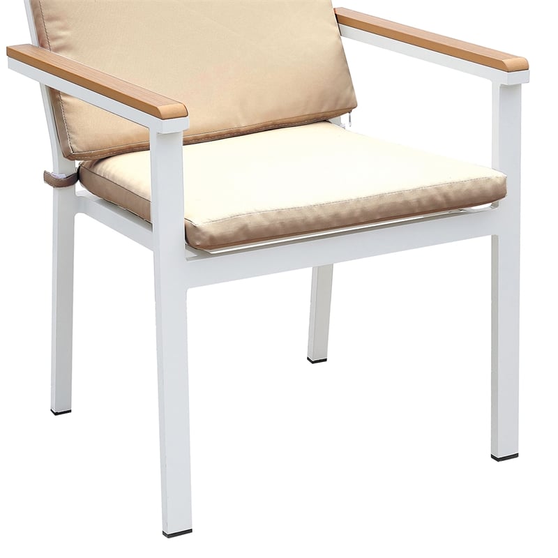 Furniture of America Tinna Aluminum Patio Arm Chair in White and Oak (Set of 2)