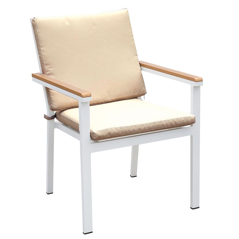 Furniture of America Tinna Aluminum Patio Arm Chair in White and Oak (Set of 2)