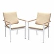 Furniture of America Tinna Aluminum Patio Arm Chair in White and Oak (Set of 2)