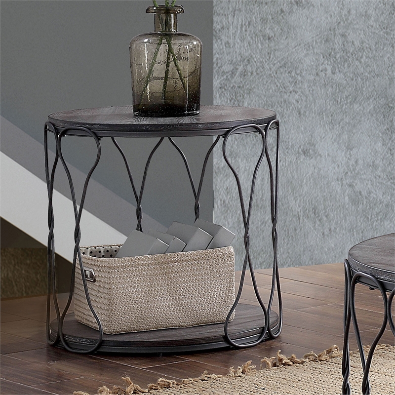 Furniture of America Haverford Wood 1-Shelf End Table in Weathered Gray