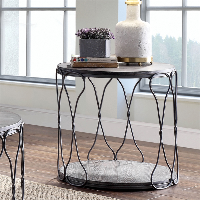 Furniture of America Haverford Wood 1-Shelf End Table in Weathered Gray