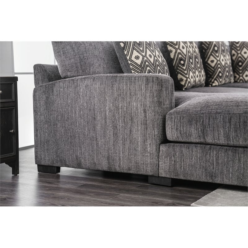 Furniture of America Turnstein Contemporary Chenille U-Shape Sectional in Gray