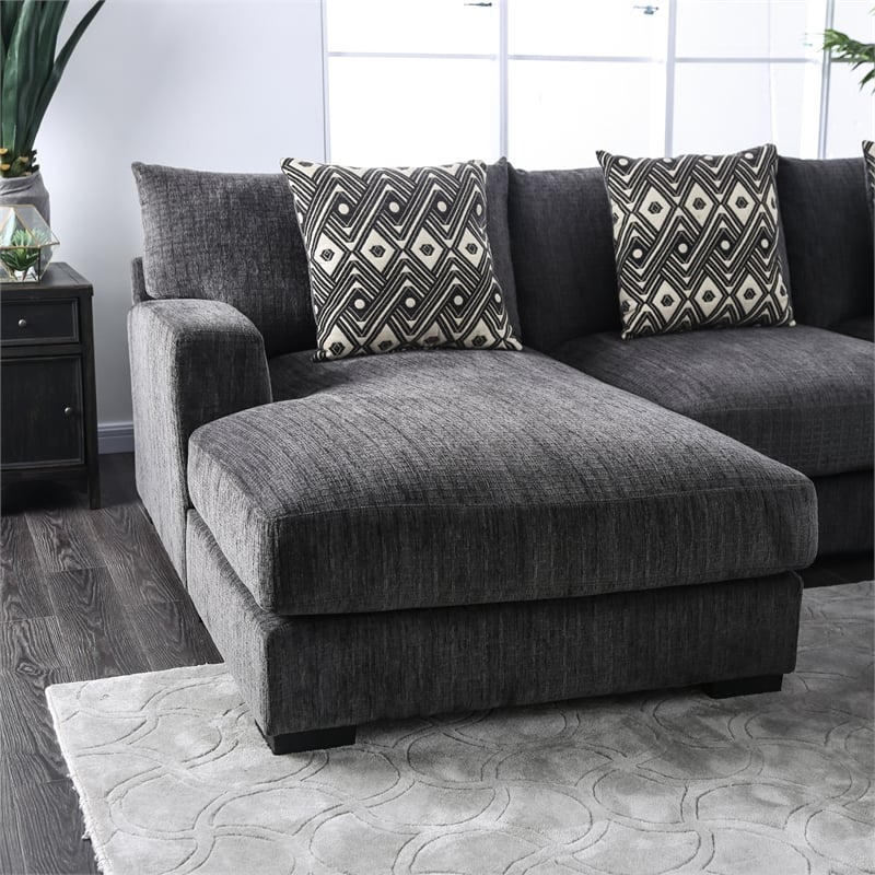 Furniture of America Turnstein Contemporary Chenille U-Shape Sectional in Gray