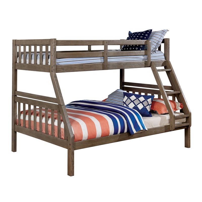 Furniture of America Chappel Wood Twin over Full Bunk Bed in Warm Gray