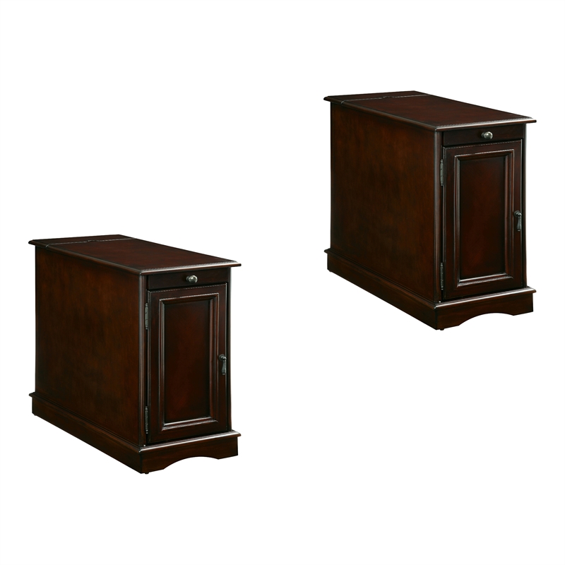 Furniture of America Daren I Wood Storage End Table in Cherry Set of 2