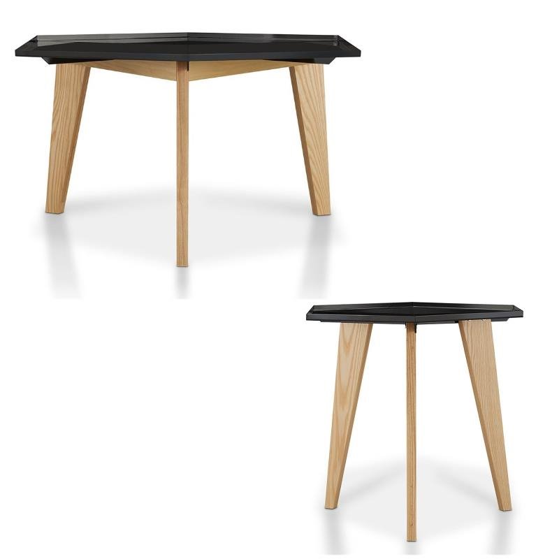 Furniture of America Bok 2-Piece Black Wood Coffee and End Table Set