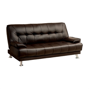 furniture of america homehill contemporary faux leather futon sofa in dark brown