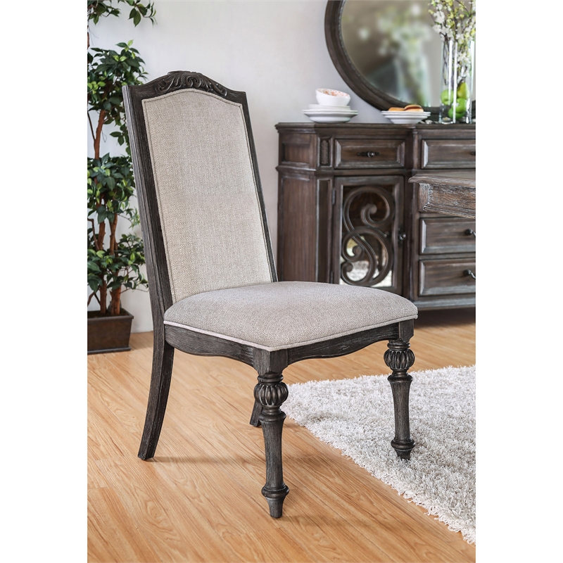 Furniture of America Clyde Fabric Padded Dining Chair in Natural Tone (Set of 2)