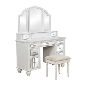 furniture of america diane 3 piece contemporary wooden mirrored panel vanity set