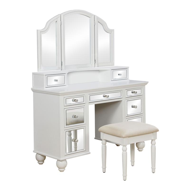 Furniture of America Diane Contemporary Wood 3-Piece Vanity Set in White