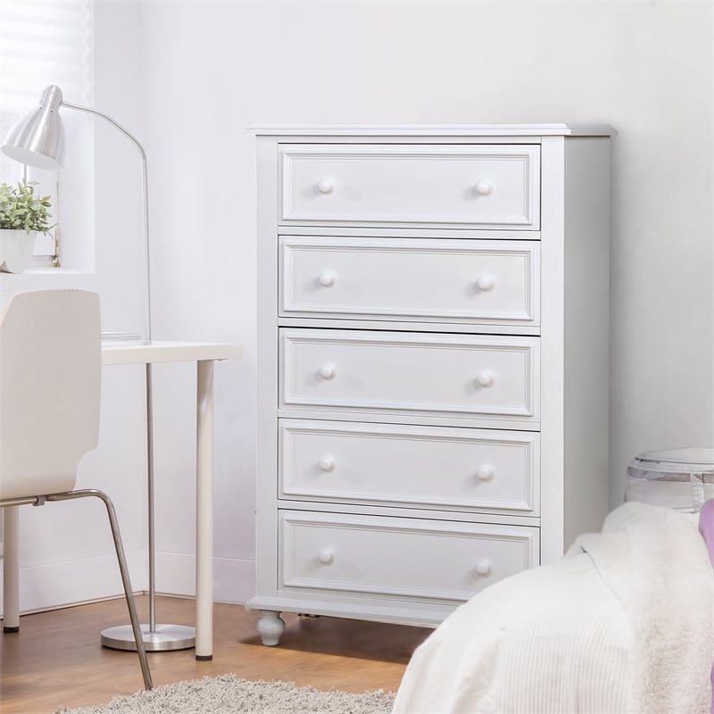 Furniture of America Noell Solid Wood 5-Drawer Chest in White