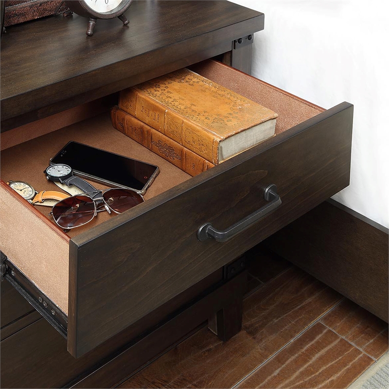 Furniture of America Andrew Rustic Wood 3-Drawer Nightstand in Dark Walnut