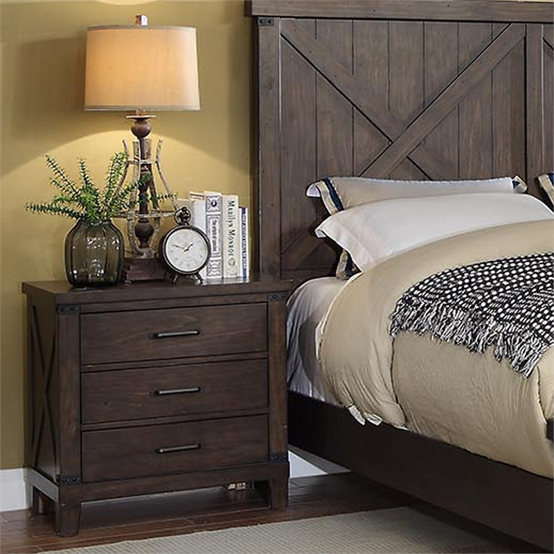 Furniture of America Andrew Rustic Wood 3-Drawer Nightstand in Dark Walnut