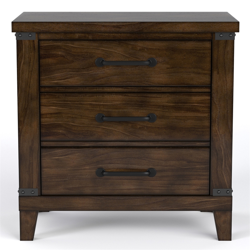 Furniture of America Andrew Rustic Wood 3-Drawer Nightstand in Dark Walnut