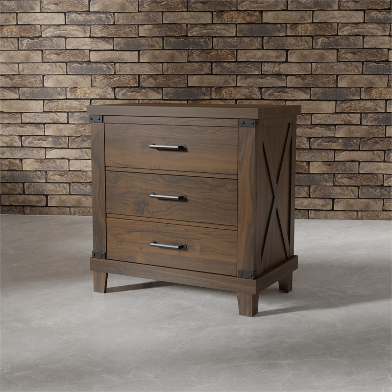 Furniture of America Andrew Rustic Wood 3-Drawer Nightstand in Dark Walnut
