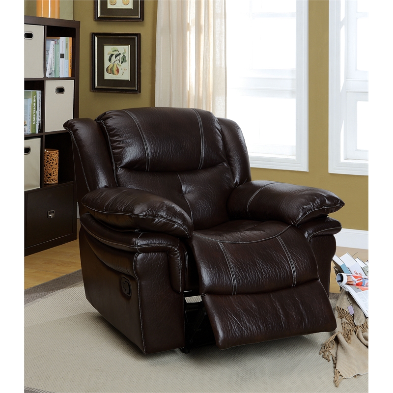 Furniture of America Bryce Transitional Faux Leather Recliner in Dark