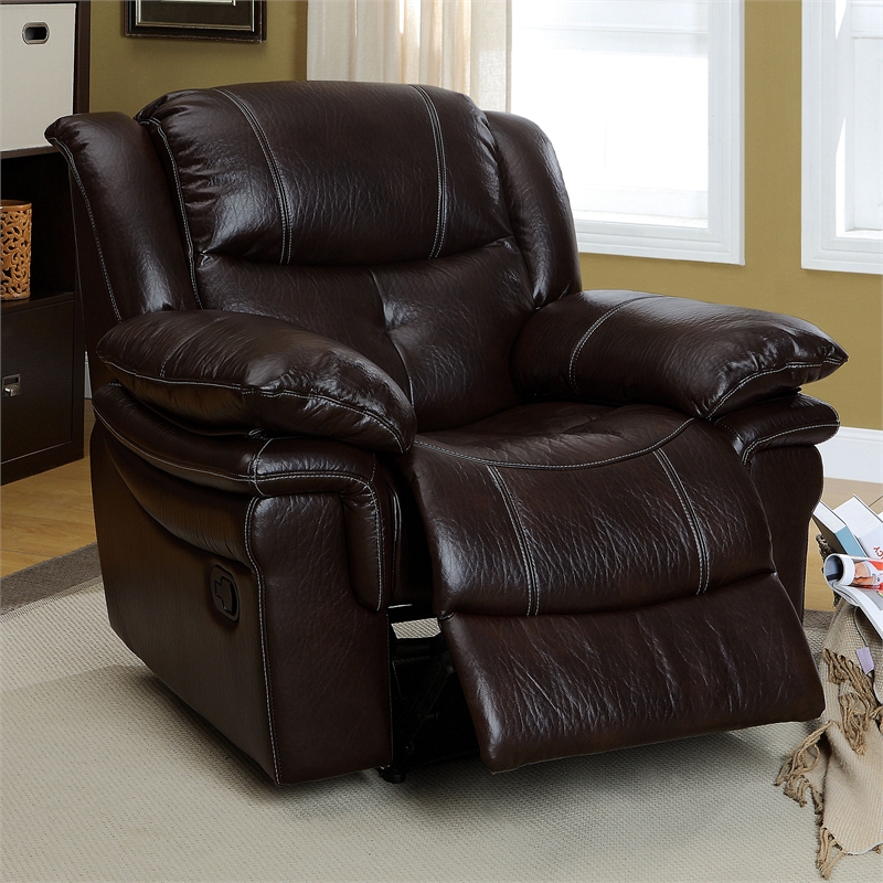 Furniture Of America Bryce Transitional, Dark Brown Leather Recliner