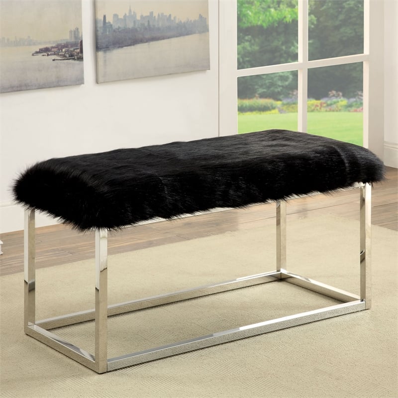 Furniture of America Olympic Contemporary Fabric Padded Long Bench in Black
