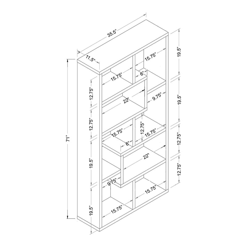 Furniture of America Adeo Contemporary Wood 10-Shelf Bookcase in Walnut