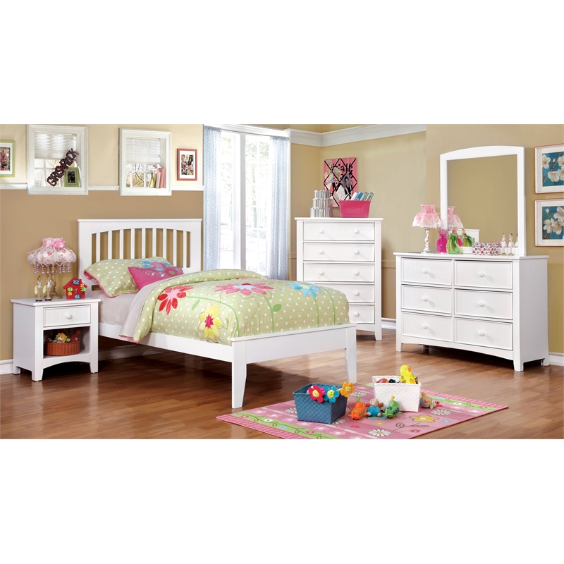Furniture of America Dimanche Solid Wood Dresser and Mirror in White