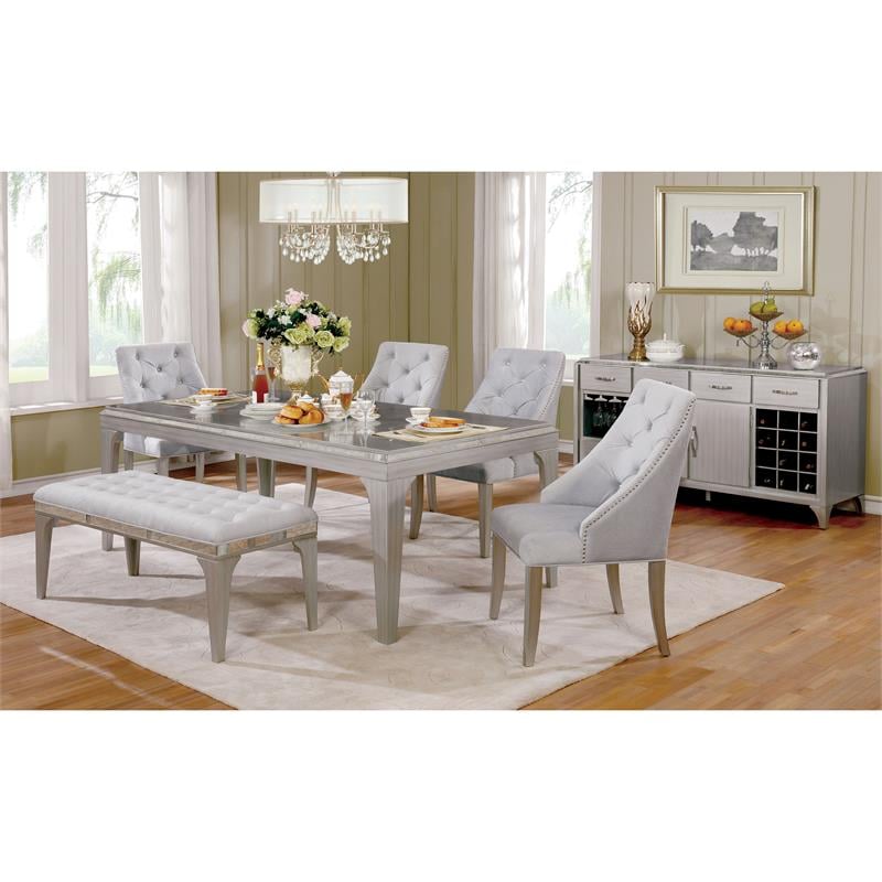 Furniture of America Desi Wood Dining Buffet Cabinet with Wine Rack in Silver