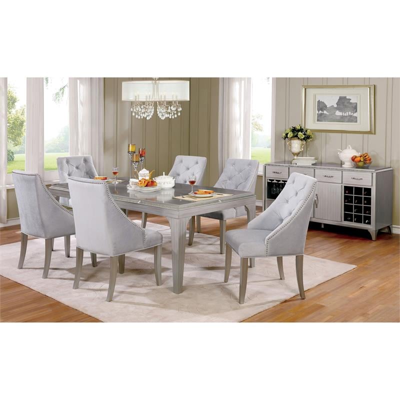 Furniture of America Desi Wood Dining Buffet Cabinet with Wine Rack in Silver