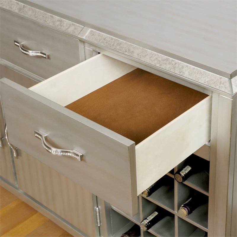 Furniture of America Desi Wood Dining Buffet Cabinet with Wine Rack in Silver