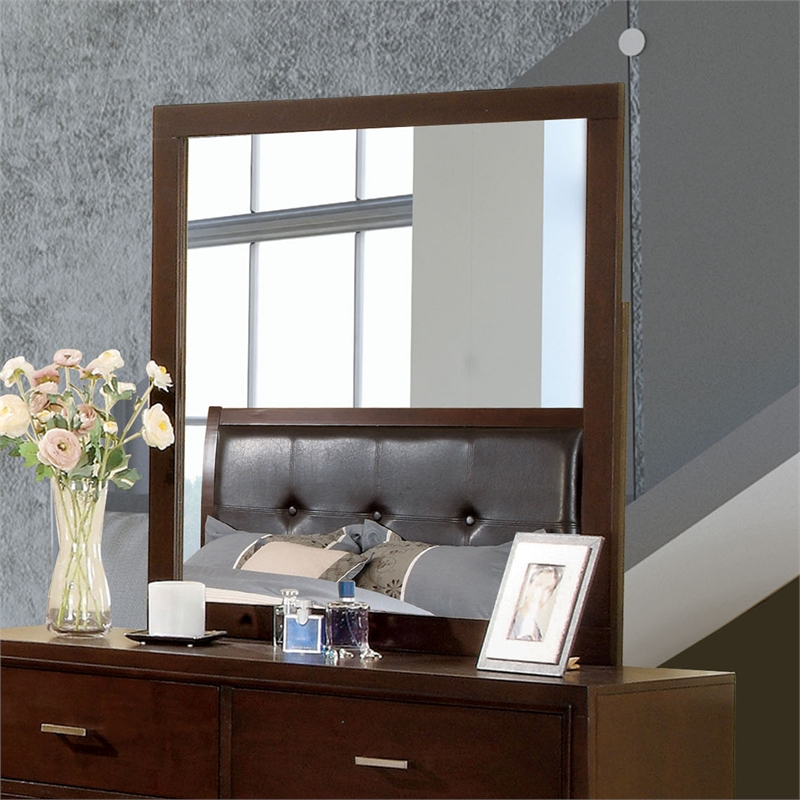 Furniture of America Sirius Wood 2-Piece Dresser and Mirror Set in Brown Cherry